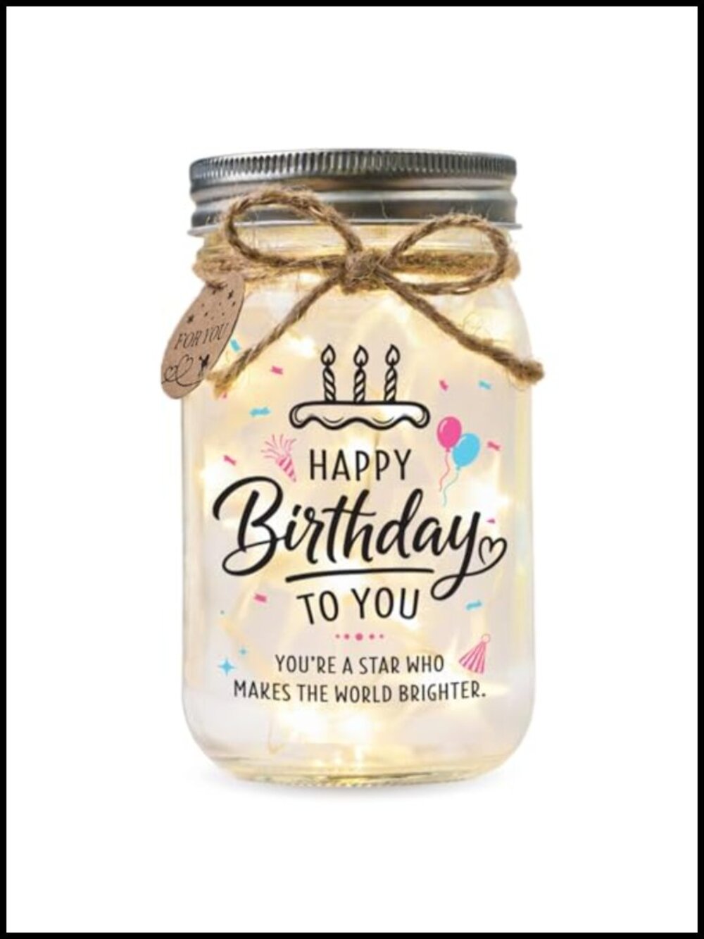 Glass Mason Jar LED Night Light Birthday Gift Keepsake